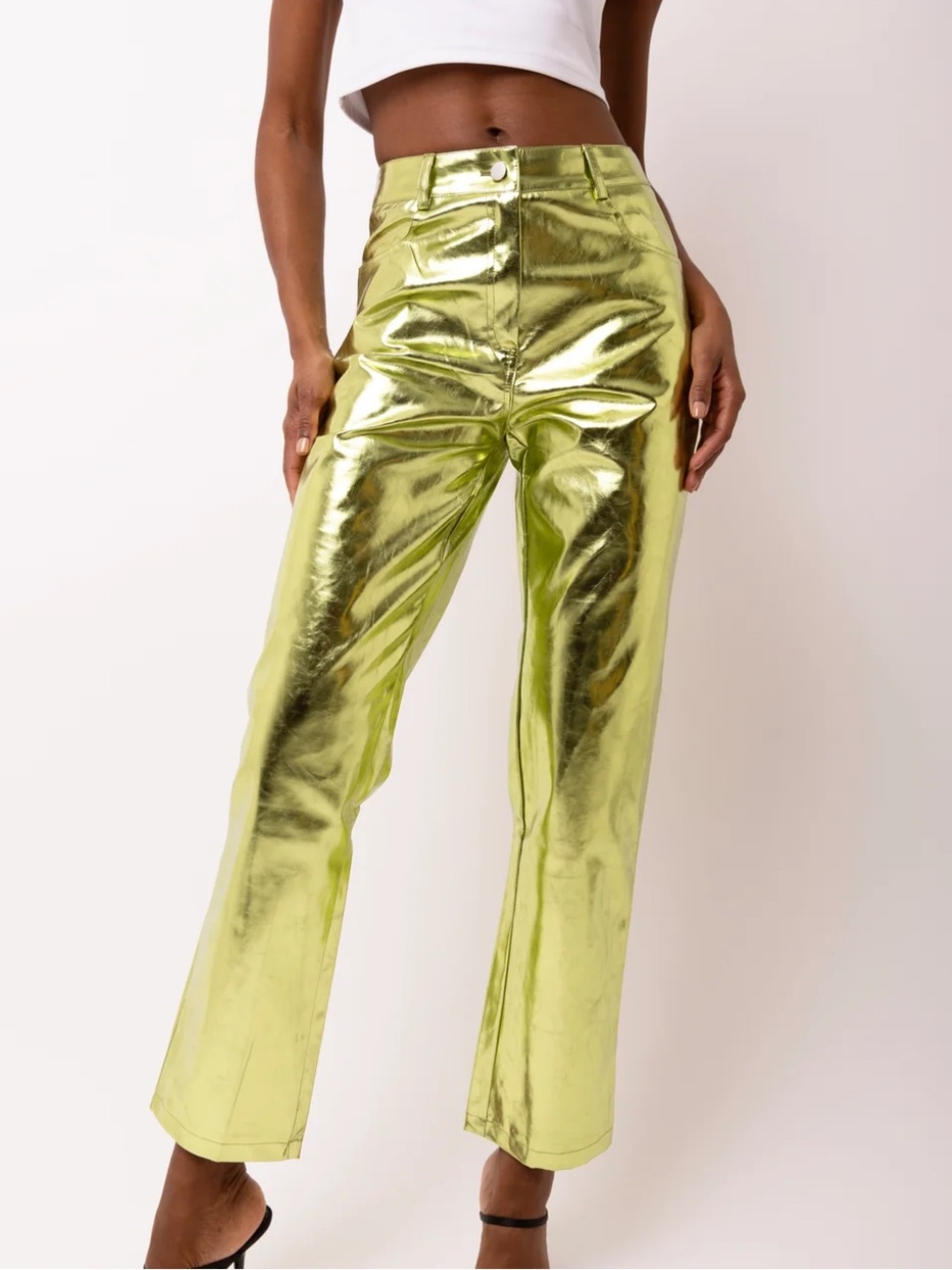 AmyLynn Lupe Lime Metallic Trousers, Size Medium, Excellent like new condition